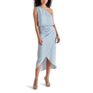 Steve Madden Light Blue One-Shoulder Draped Midi Dress